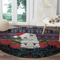 New Zealand Hei Tiki Christmas In July Round Carpet Pohutukawa Santa Xmas Polynesian Pattern