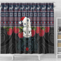 New Zealand Hei Tiki Christmas In July Shower Curtain Pohutukawa Santa Xmas Polynesian Pattern