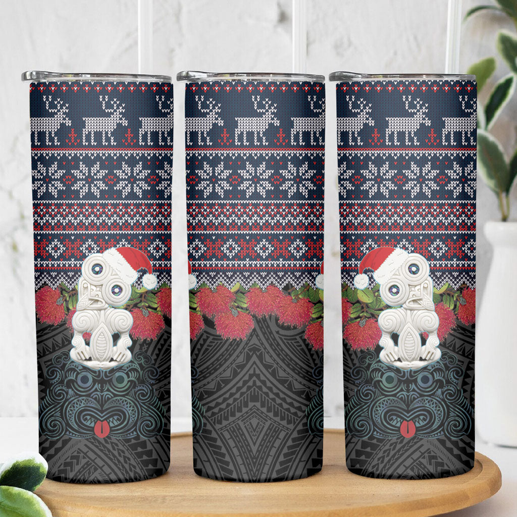 New Zealand Hei Tiki Christmas In July Skinny Tumbler Pohutukawa Santa Xmas Polynesian Pattern