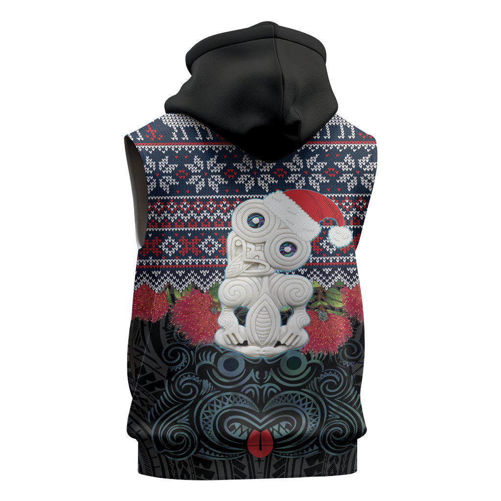 New Zealand Hei Tiki Christmas In July Sleeveless Hoodie Pohutukawa Santa Xmas Polynesian Pattern