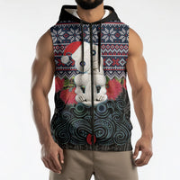 New Zealand Hei Tiki Christmas In July Sleeveless Zip Hoodie Pohutukawa Santa Xmas Polynesian Pattern