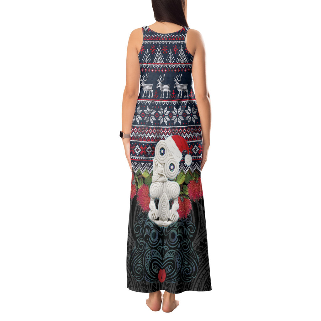 New Zealand Hei Tiki Christmas In July Tank Maxi Dress Pohutukawa Santa Xmas Polynesian Pattern