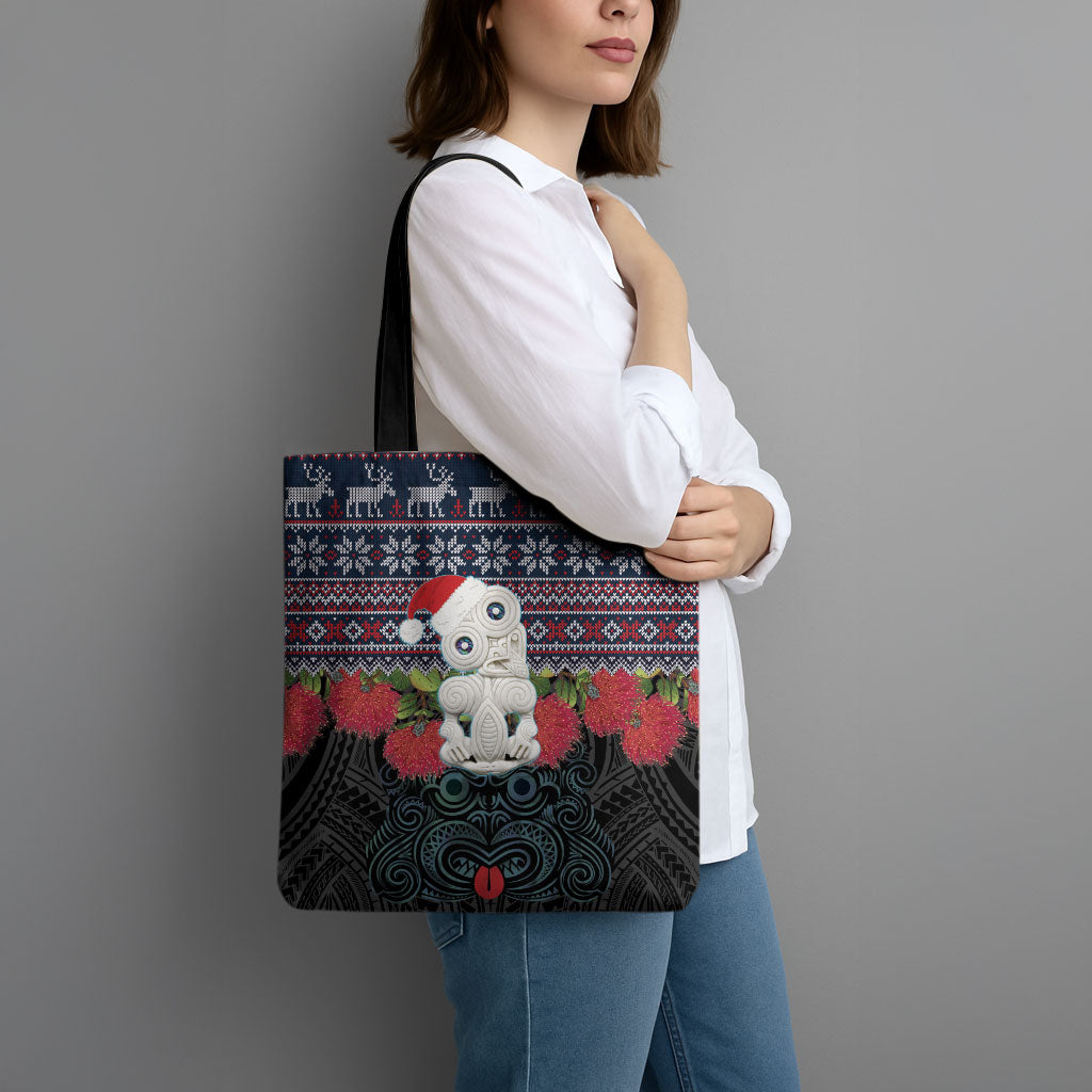 New Zealand Hei Tiki Christmas In July Tote Bag Pohutukawa Santa Xmas Polynesian Pattern