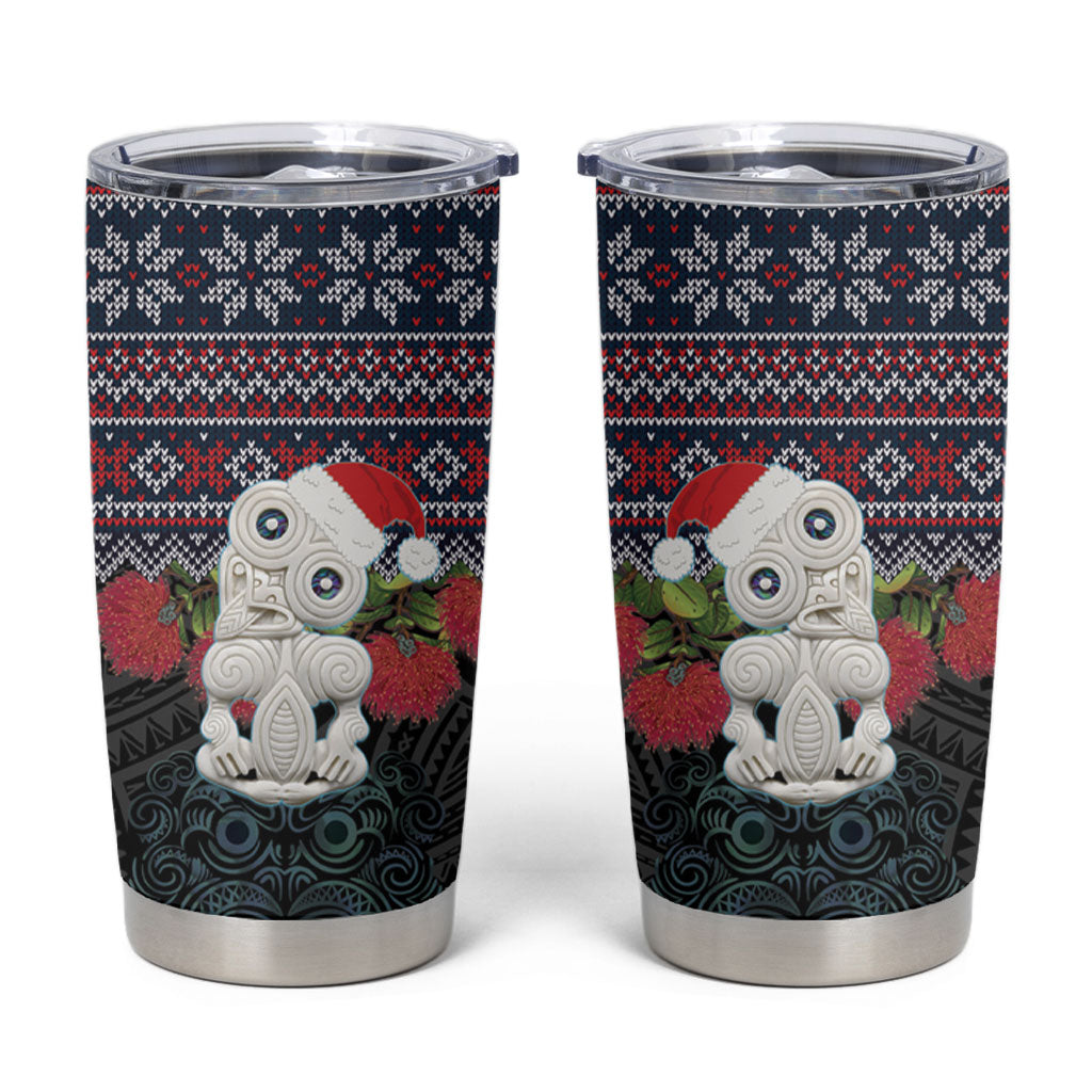 New Zealand Hei Tiki Christmas In July Tumbler Cup Pohutukawa Santa Xmas Polynesian Pattern