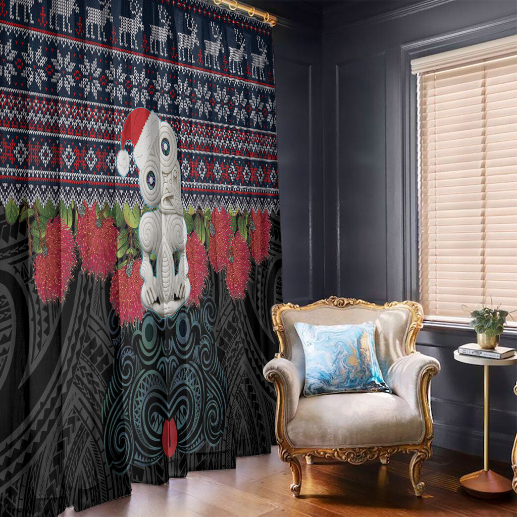 New Zealand Hei Tiki Christmas In July Window Curtain Pohutukawa Santa Xmas Polynesian Pattern