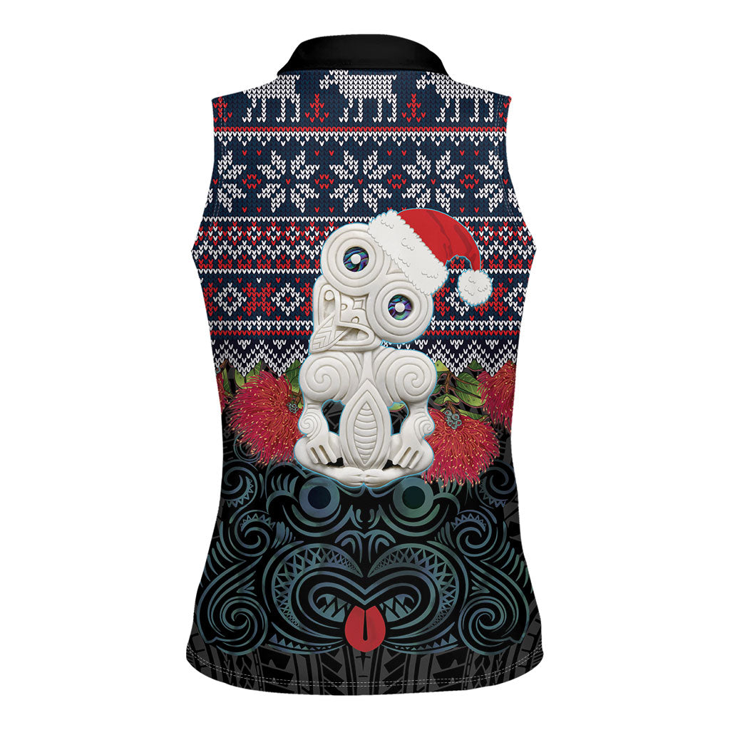 New Zealand Hei Tiki Christmas In July Women Sleeveless Polo Shirt Pohutukawa Santa Xmas Polynesian Pattern