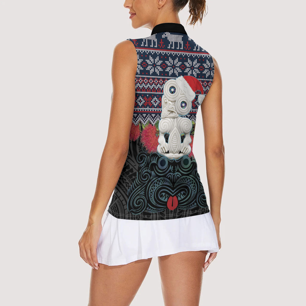 New Zealand Hei Tiki Christmas In July Women Sleeveless Polo Shirt Pohutukawa Santa Xmas Polynesian Pattern