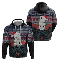 New Zealand Hei Tiki Christmas In July Zip Hoodie Pohutukawa Santa Xmas Polynesian Pattern