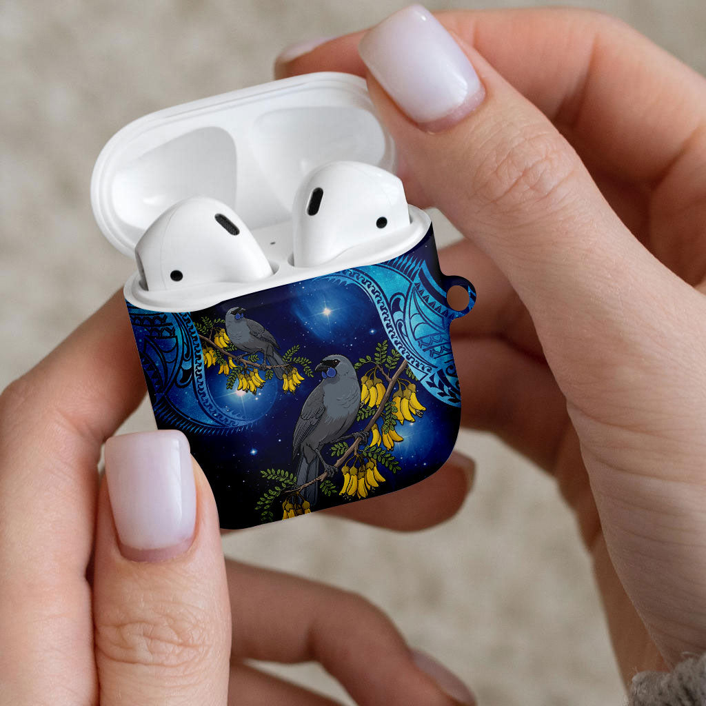 New Zealand Kokako Bird AirPods Case Kowhai Galaxy Style Polynesian Pattern