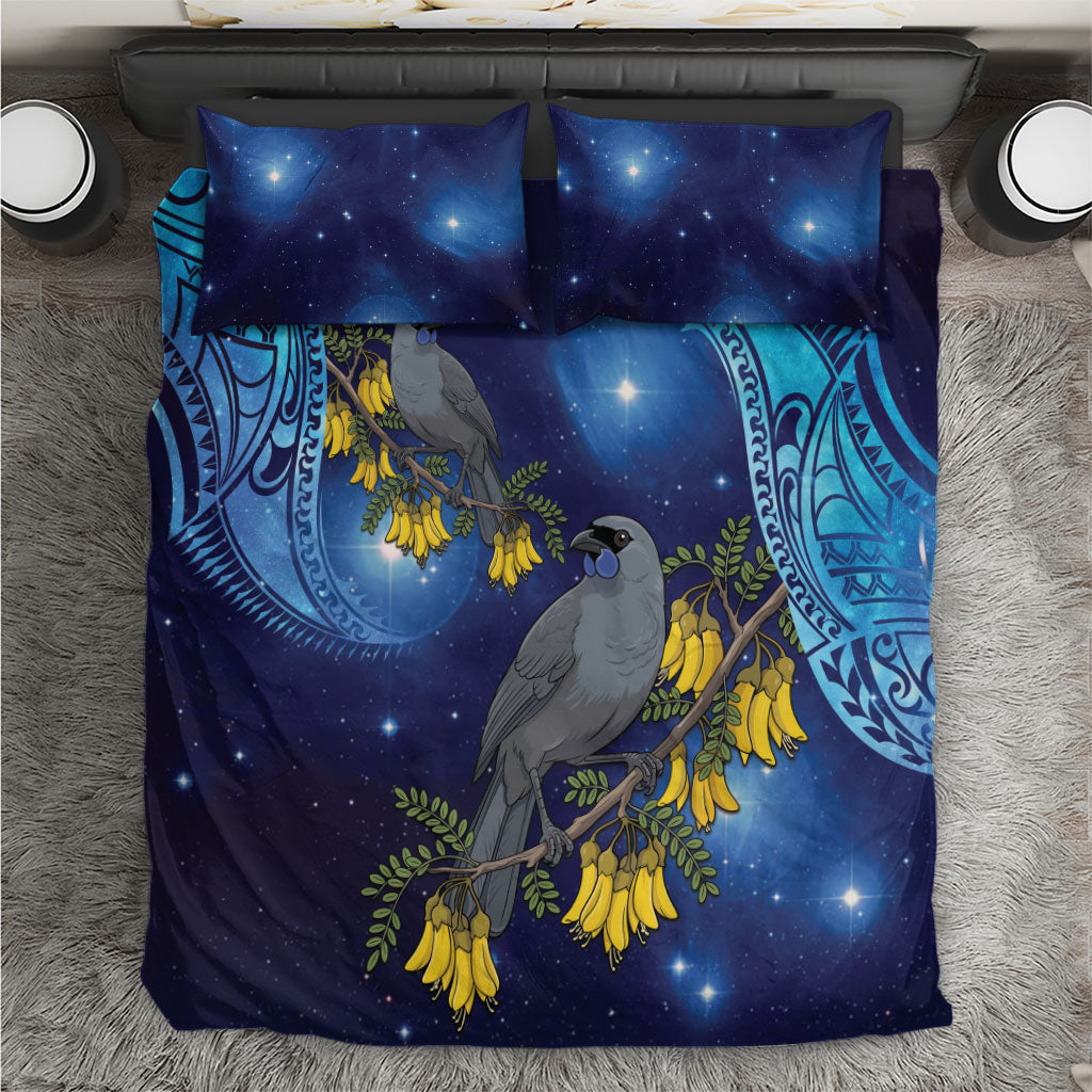 New Zealand Kokako Bird Bedding Set Kowhai Galaxy Style Polynesian Pattern LT22 Blue - Polynesian Pride