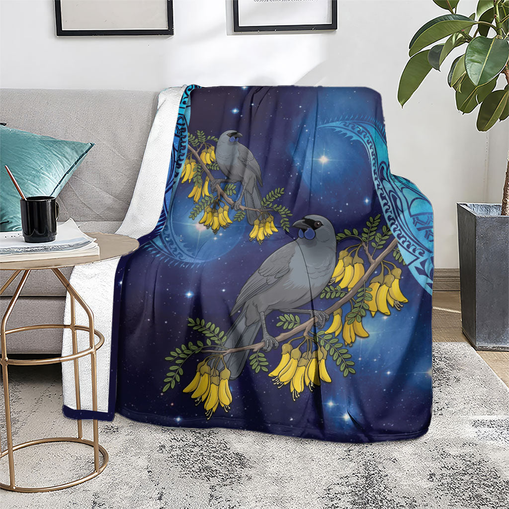 New Zealand Kokako Bird Blanket Kowhai Galaxy Style Polynesian Pattern