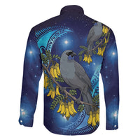 New Zealand Kokako Bird Family Matching Long Sleeve Bodycon Dress and Hawaiian Shirt Kowhai Galaxy Style Polynesian Pattern