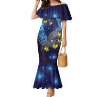 New Zealand Kokako Bird Family Matching Mermaid Dress and Hawaiian Shirt Kowhai Galaxy Style Polynesian Pattern