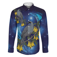 New Zealand Kokako Bird Family Matching Off Shoulder Short Dress and Hawaiian Shirt Kowhai Galaxy Style Polynesian Pattern