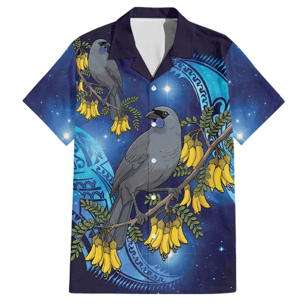New Zealand Kokako Bird Family Matching Puletasi and Hawaiian Shirt Kowhai Galaxy Style Polynesian Pattern