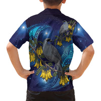 New Zealand Kokako Bird Family Matching Summer Maxi Dress and Hawaiian Shirt Kowhai Galaxy Style Polynesian Pattern