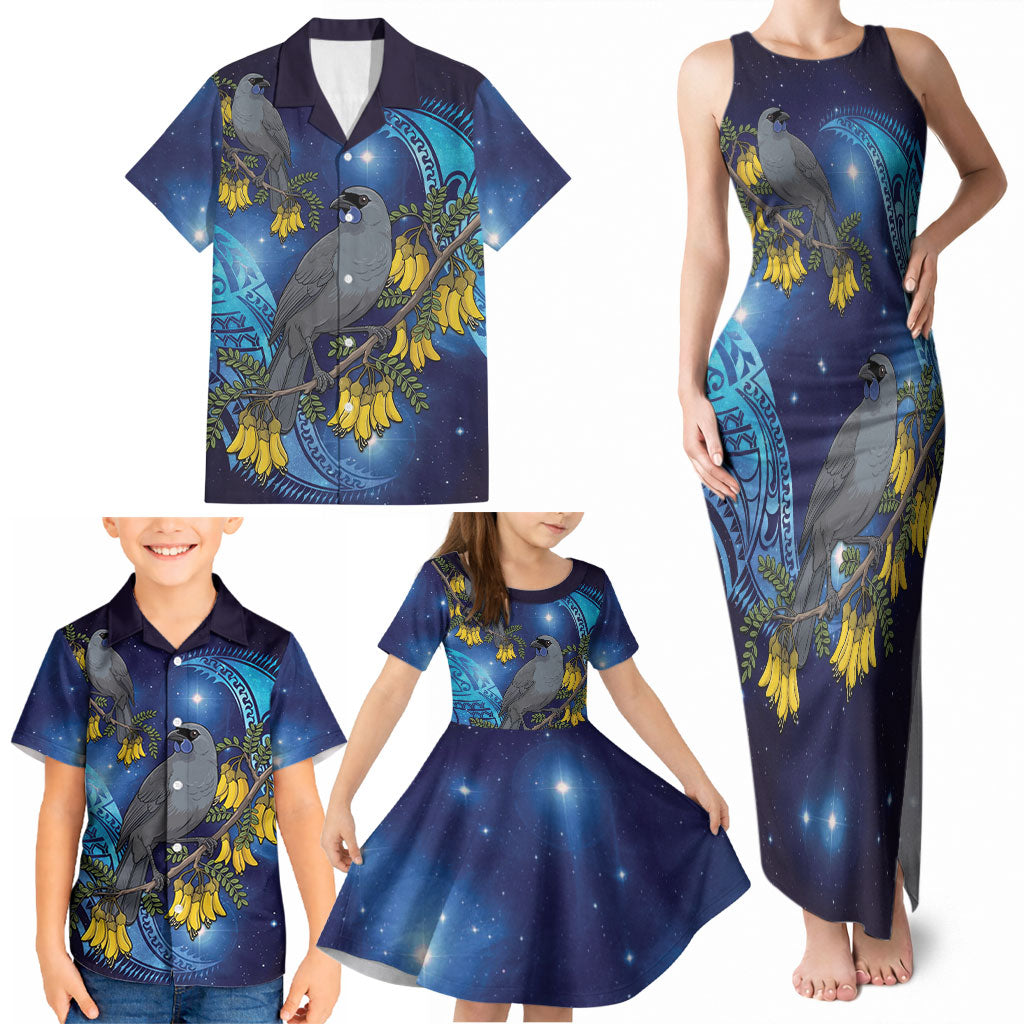 New Zealand Kokako Bird Family Matching Tank Maxi Dress and Hawaiian Shirt Kowhai Galaxy Style Polynesian Pattern LT22 - Polynesian Pride