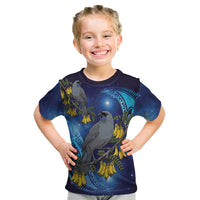 New Zealand Kokako Bird Kid T Shirt Kowhai Galaxy Style Polynesian Pattern
