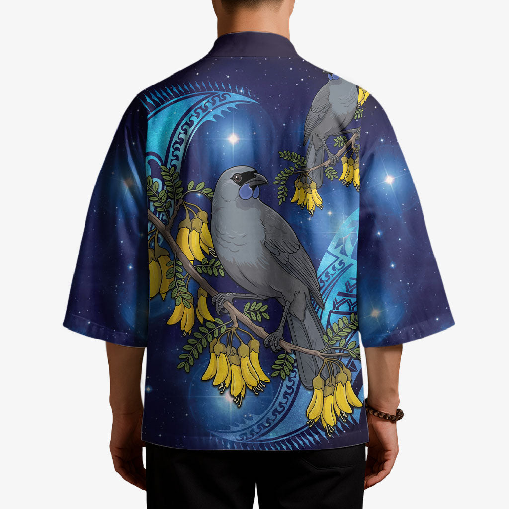 New Zealand Kokako Bird Kimono Kowhai Galaxy Style Polynesian Pattern