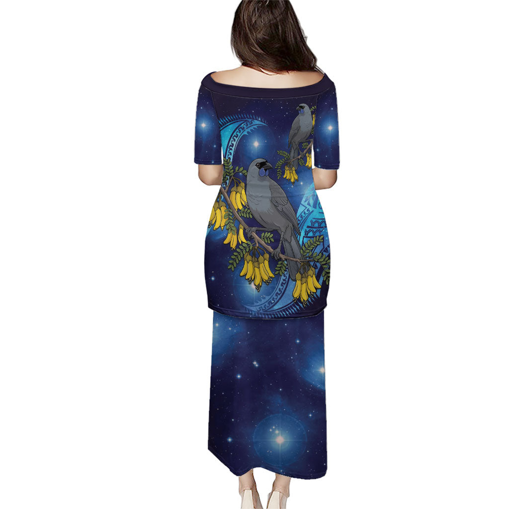 New Zealand Kokako Bird Puletasi Kowhai Galaxy Style Polynesian Pattern