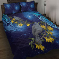 New Zealand Kokako Bird Quilt Bed Set Kowhai Galaxy Style Polynesian Pattern
