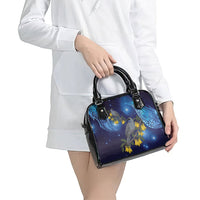 New Zealand Kokako Bird Shoulder Handbag Kowhai Galaxy Style Polynesian Pattern