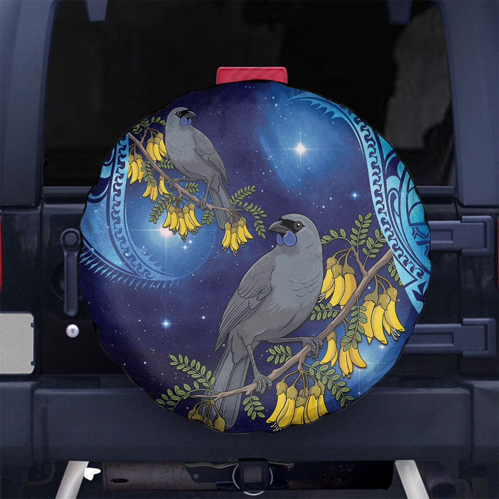 New Zealand Kokako Bird Spare Tire Cover Kowhai Galaxy Style Polynesian Pattern