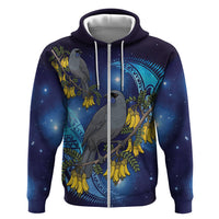 New Zealand Kokako Bird Zip Hoodie Kowhai Galaxy Style Polynesian Pattern