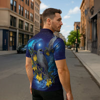 New Zealand Kokako Bird Zipper Polo Shirt Kowhai Galaxy Style Polynesian Pattern