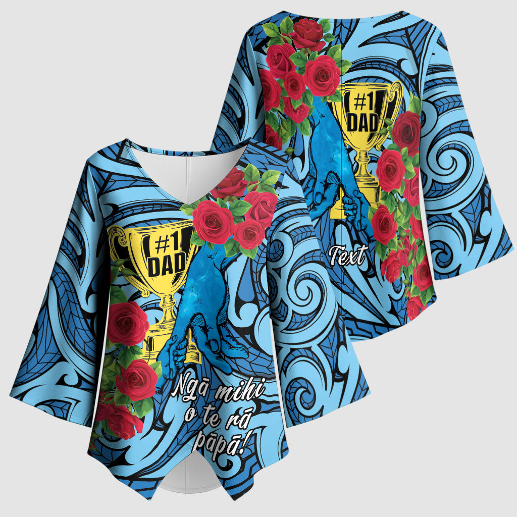 Personalised New Zealand Father's Day Kimono Sleeve Blouse Best Dad Trophy Red Rose Maori Pattern LT22 - Polynesian Pride