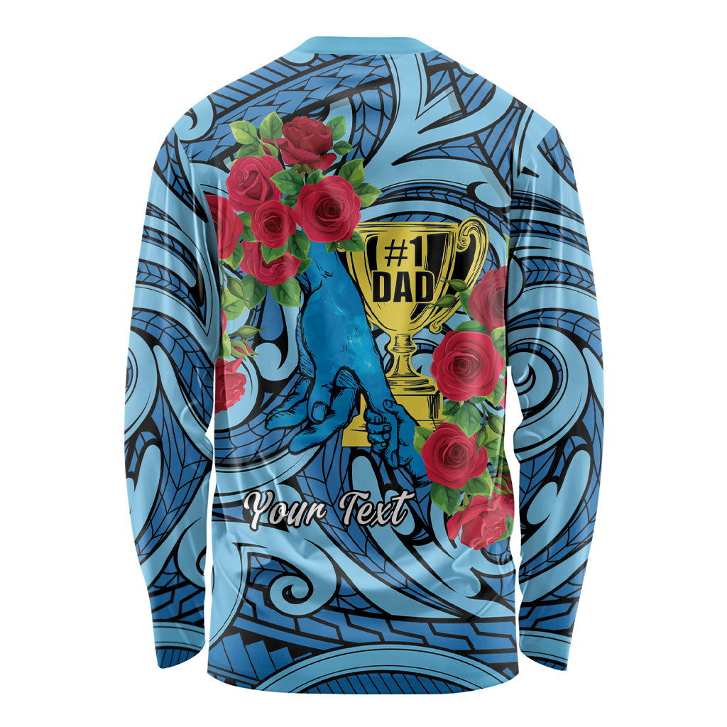 Personalised New Zealand Father's Day Long Sleeve Shirt Best Dad Trophy Red Rose Maori Pattern LT22 - Polynesian Pride