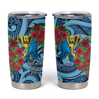 Personalised New Zealand Father's Day Tumbler Cup Best Dad Trophy Red Rose Maori Pattern LT22 Blue - Polynesian Pride