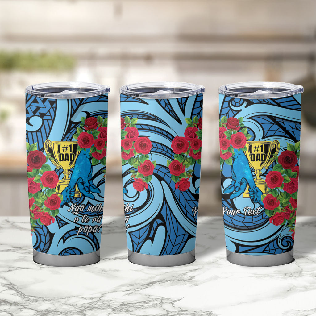 Personalised New Zealand Father's Day Tumbler Cup Best Dad Trophy Red Rose Maori Pattern LT22 - Polynesian Pride