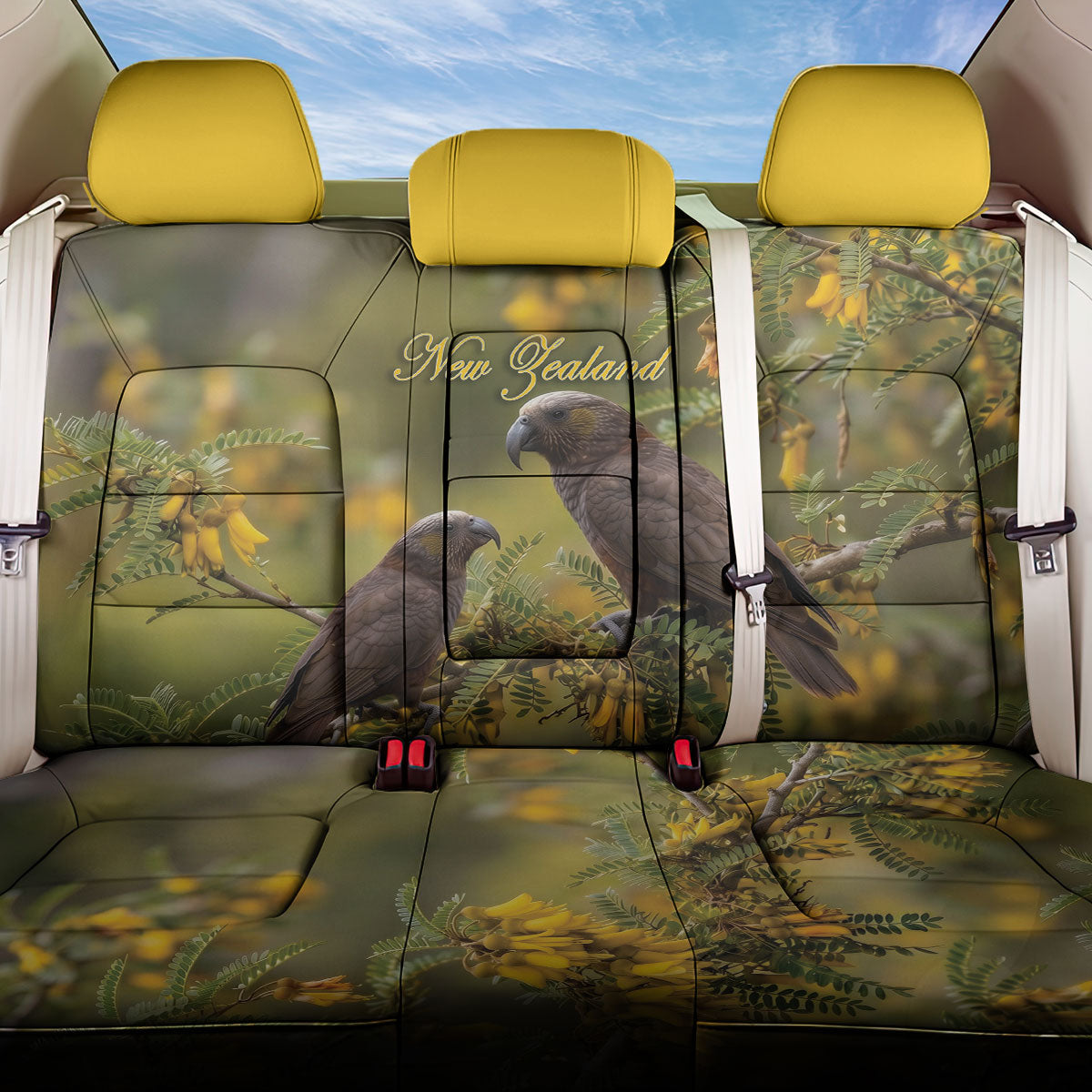 New Zealand Kaka Bird Back Car Seat Cover Kowhai Flower Landscape Style