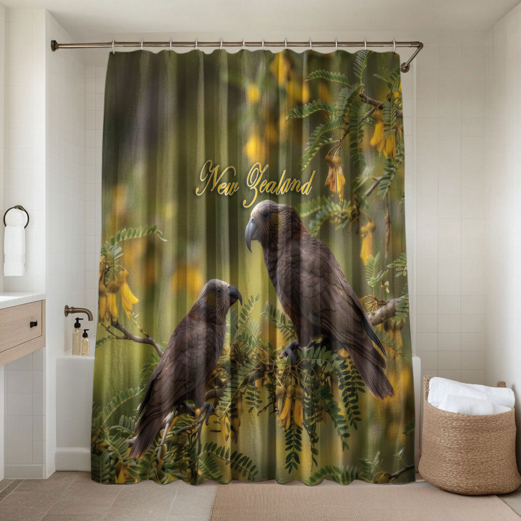 New Zealand Kaka Bird Bathroom Set Kowhai Flower Landscape Style