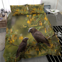 New Zealand Kaka Bird Bedding Set Kowhai Flower Landscape Style