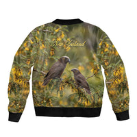 New Zealand Kaka Bird Bomber Jacket Kowhai Flower Landscape Style