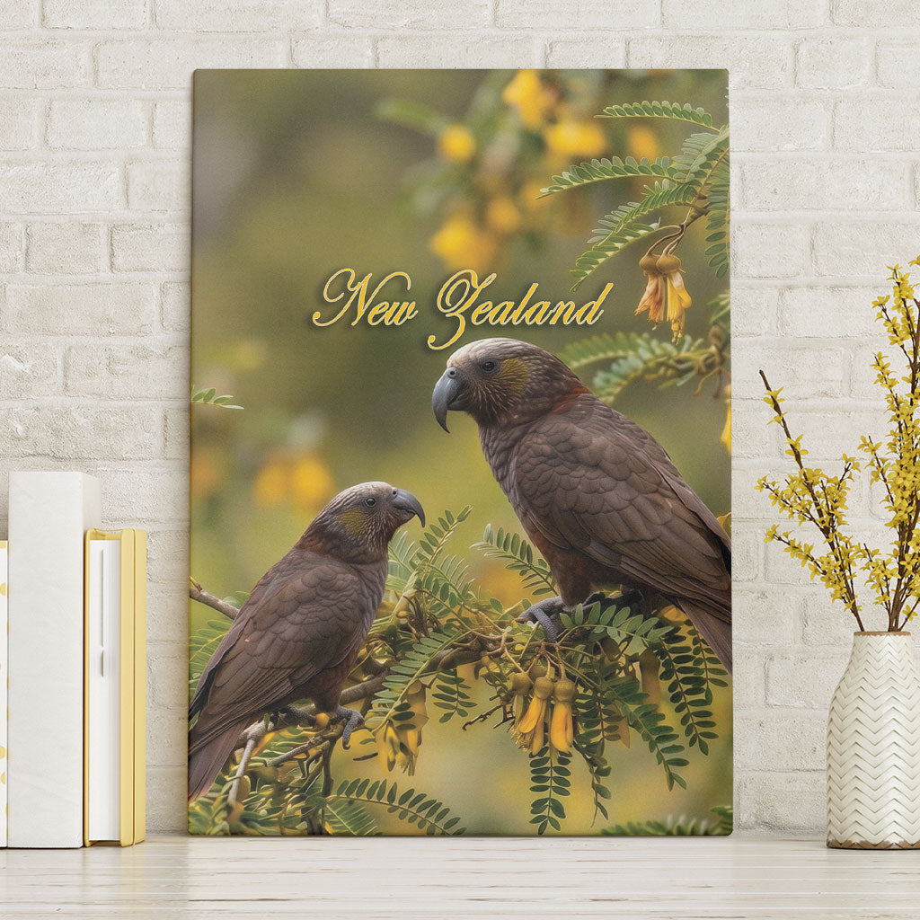 New Zealand Kaka Bird Canvas Wall Art Kowhai Flower Landscape Style