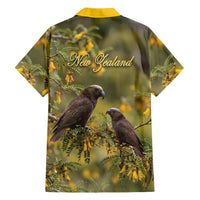 New Zealand Kaka Bird Family Matching Puletasi and Hawaiian Shirt Kowhai Flower Landscape Style