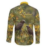 New Zealand Kaka Bird Family Matching Puletasi and Hawaiian Shirt Kowhai Flower Landscape Style