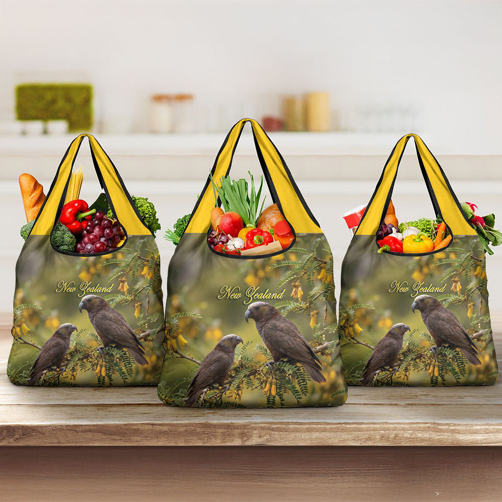 New Zealand Kaka Bird Grocery Bag Kowhai Flower Landscape Style