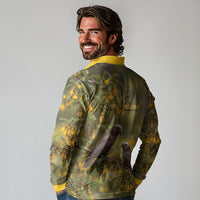 New Zealand Kaka Bird Long Sleeve Polo Shirt Kowhai Flower Landscape Style