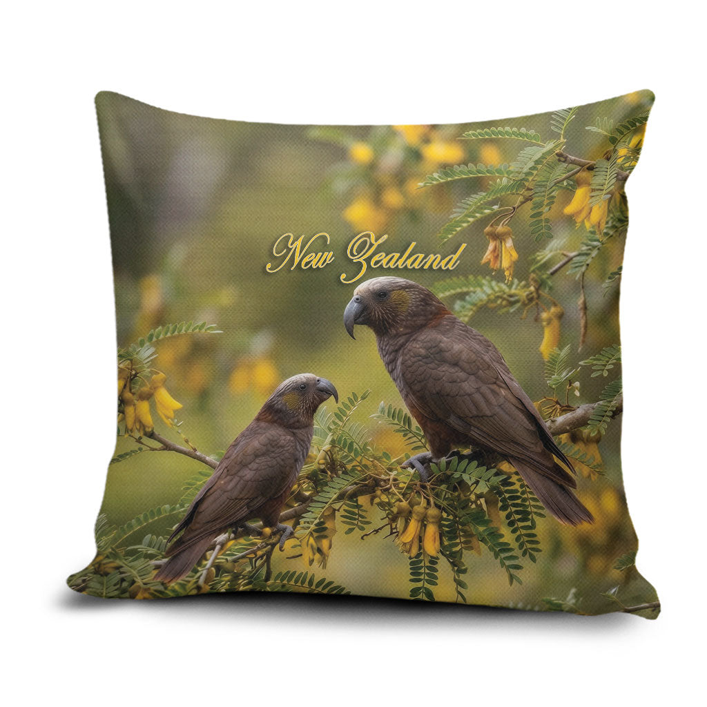 New Zealand Kaka Bird Pillow Cover Kowhai Flower Landscape Style