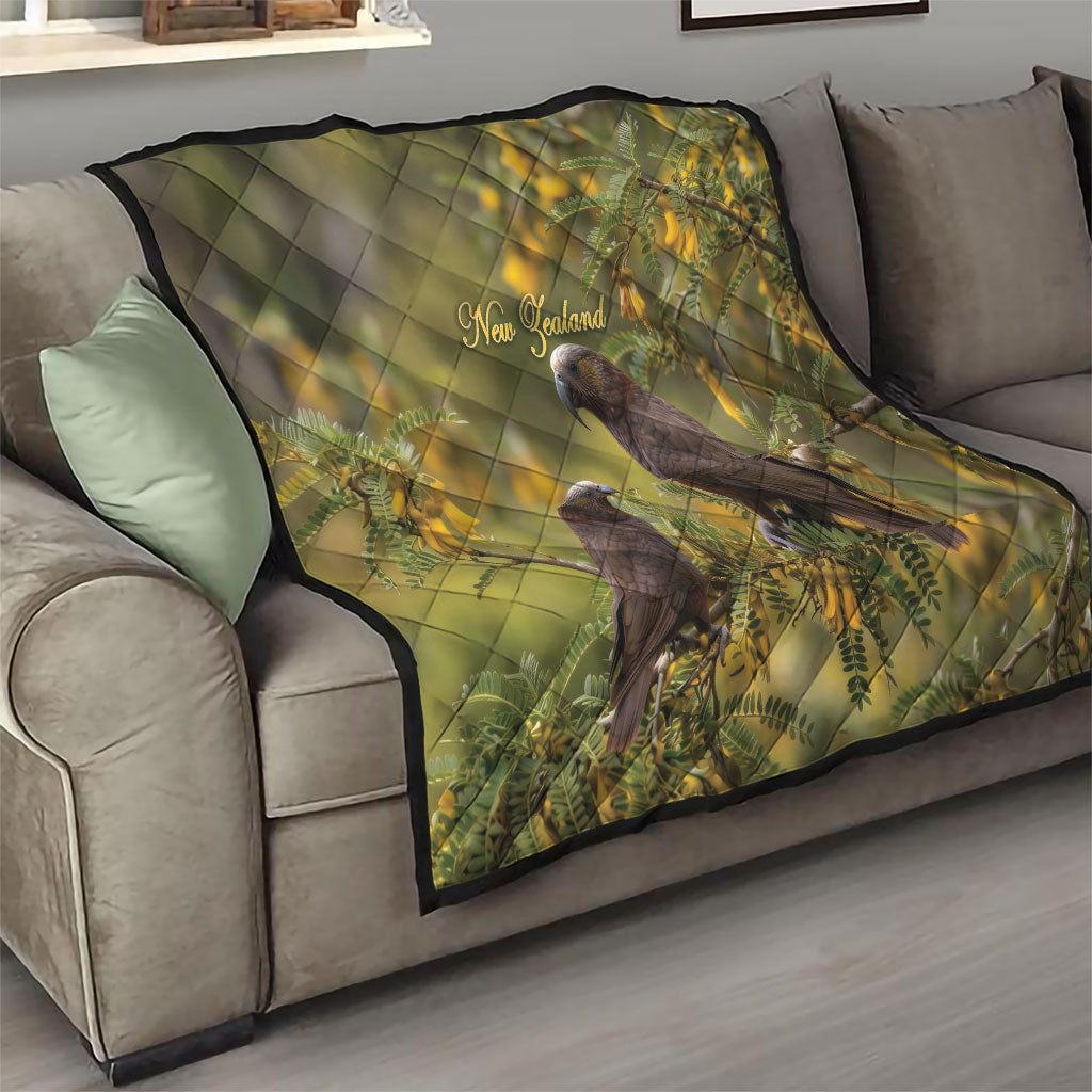 New Zealand Kaka Bird Quilt Kowhai Flower Landscape Style