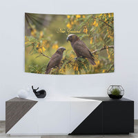 New Zealand Kaka Bird Tapestry Kowhai Flower Landscape Style