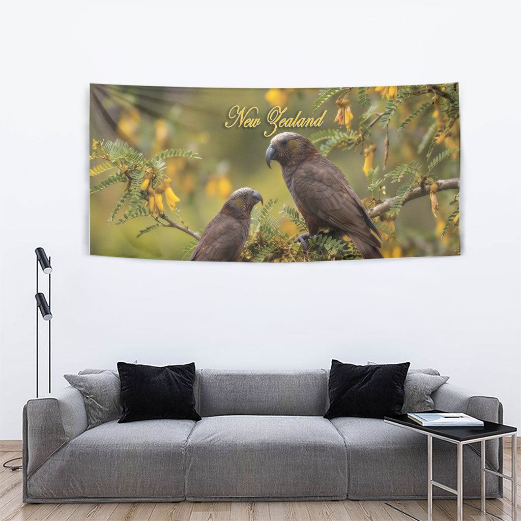 New Zealand Kaka Bird Tapestry Kowhai Flower Landscape Style