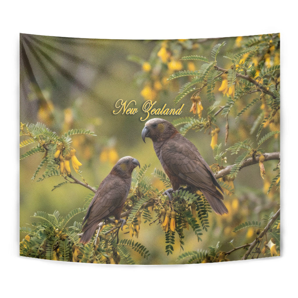 New Zealand Kaka Bird Tapestry Kowhai Flower Landscape Style