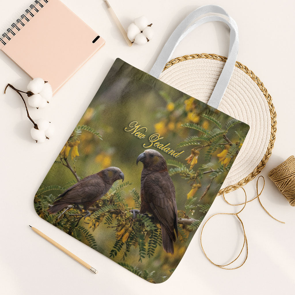 New Zealand Kaka Bird Tote Bag Kowhai Flower Landscape Style