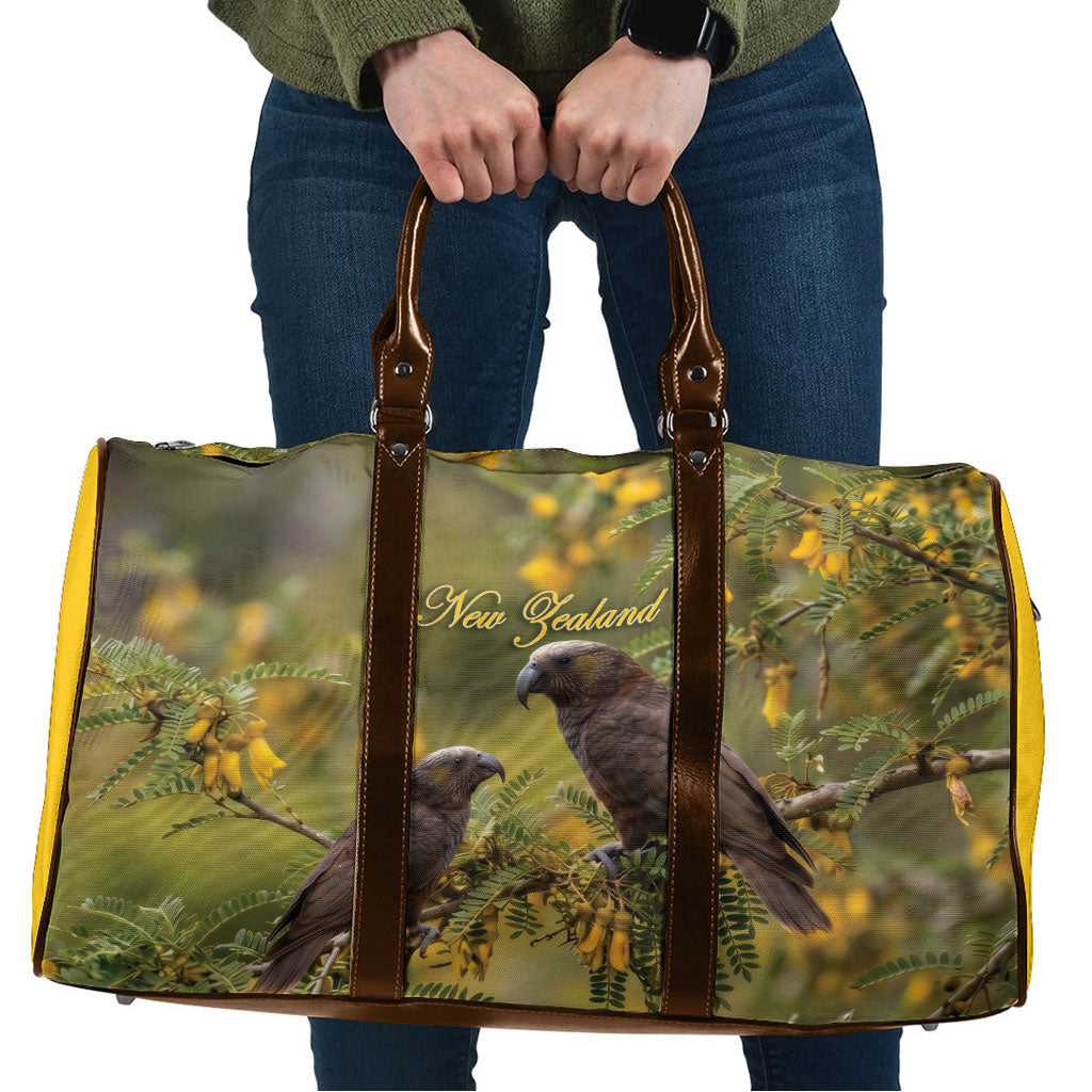 New Zealand Kaka Bird Travel Bag Kowhai Flower Landscape Style