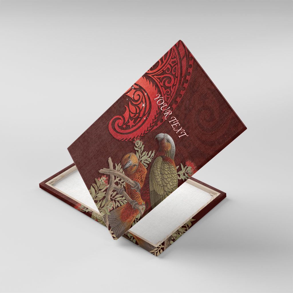 New Zealand Kaka Bird Personalised Canvas Wall Art Pohutukawa Matariki Maori Pattern